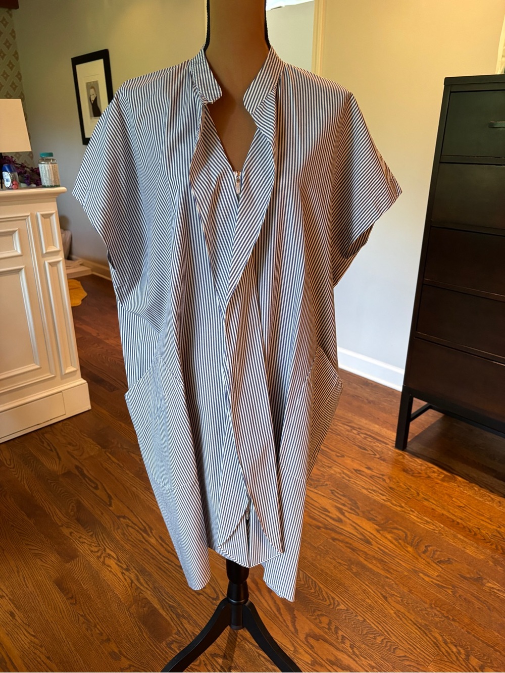 Zero + Maria Cornejo Blue and White Pinstripe Button-Down Tunic